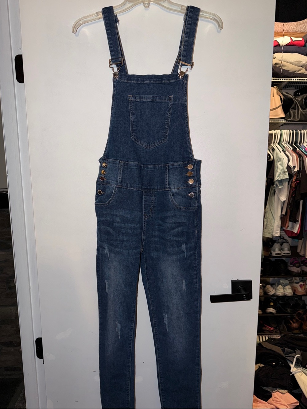 SHEIN Dark Blue Slim Straight Men's Denim Overalls